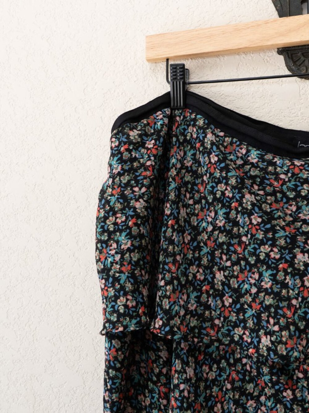 Lane Bryant Skirt Womens 24 Black Floral Tiered Ruffle Mini Side Zip Plus Size - Picture 4 of 12